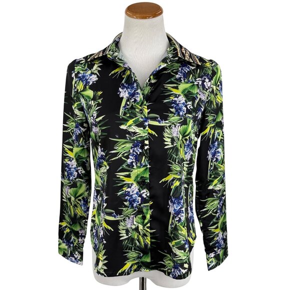 Vtg Y2K Wielisa 100% Silk Floral Button Down L/S Blouse | Quiet Luxury Resort XS - Picture 12 of 16